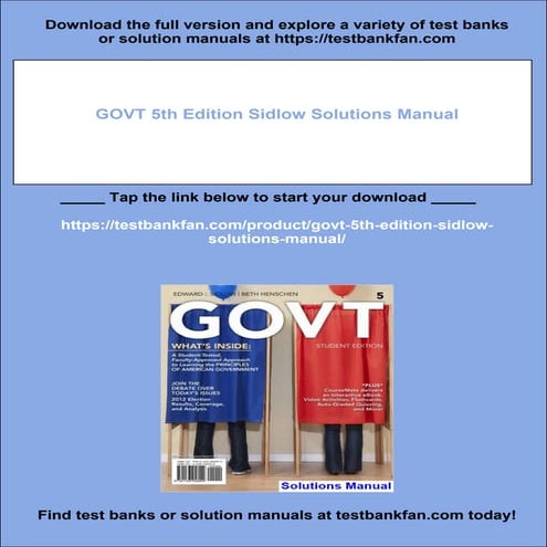 Download full ebook of GOVT 5th Edition Sidlow Solutions Manual instant ...
