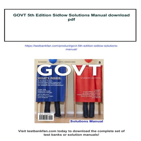 Download full ebook of GOVT 5th Edition Sidlow Solutions Manual instant ...