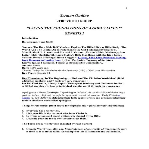 Sermon Outline Genesis 2 JFBC