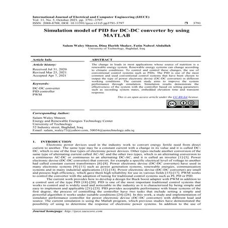 Simulation model of PID for DC-DC converter by using MATLAB 