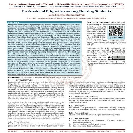 Professional Etiquettes among Nursing Students