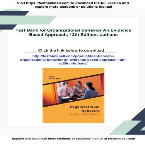 Test Bank for Organizational Behavior An Evidence Based Approach, 12th ...