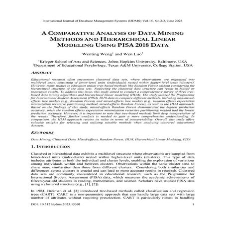 A COMPARATIVE ANALYSIS OF DATA MINING METHODS AND HIERARCHICAL LINEAR ...