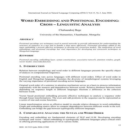 Word Embedding and Positional Encoding: Cross – Linguistic Analysis | PDF