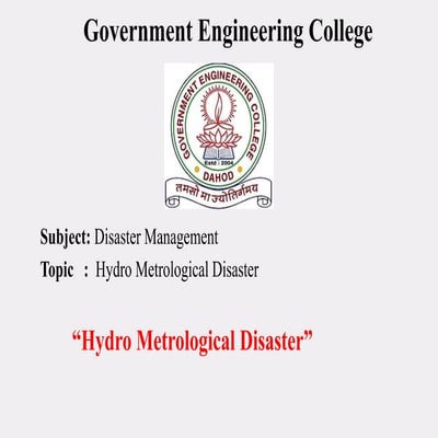 Hydro-Metrological Disasters (Disaster Management) 