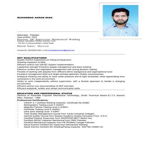 AKRAM CV QC Supervisor Mechanical