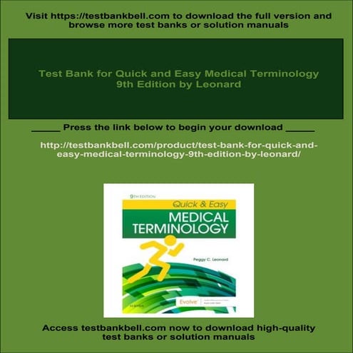 Test Bank for Quick and Easy Medical Terminology 9th Edition by Leonard ...