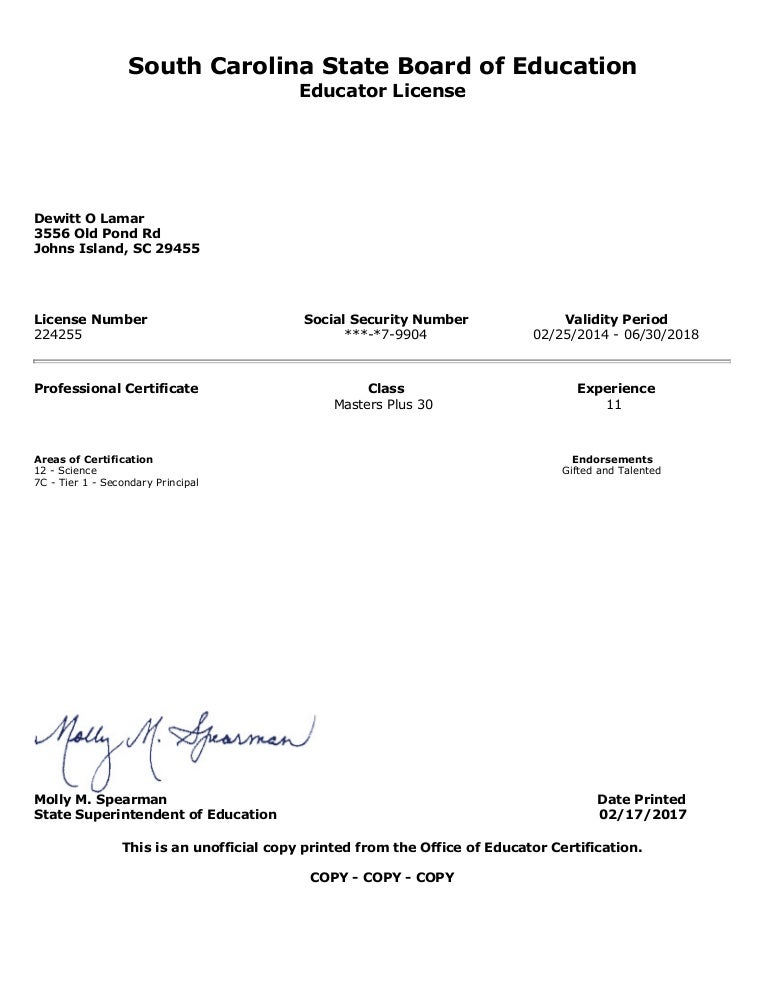Teaching Certificate