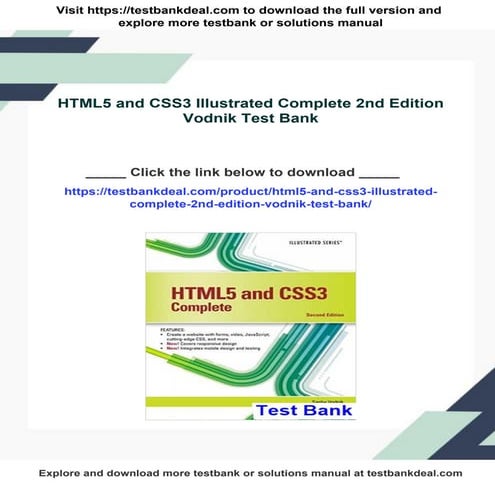 HTML5 and CSS3 Illustrated Complete 2nd Edition Vodnik Test Bank | PDF