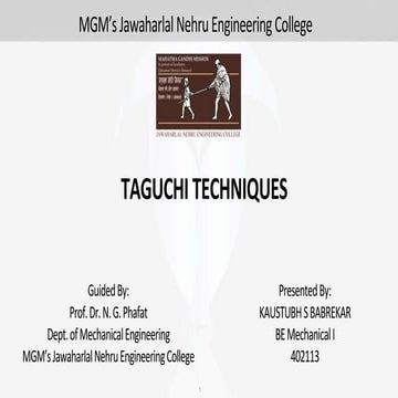 PPT ON TAGUCHI METHODS / TECHNIQUES - KAUSTUBH BABREKAR