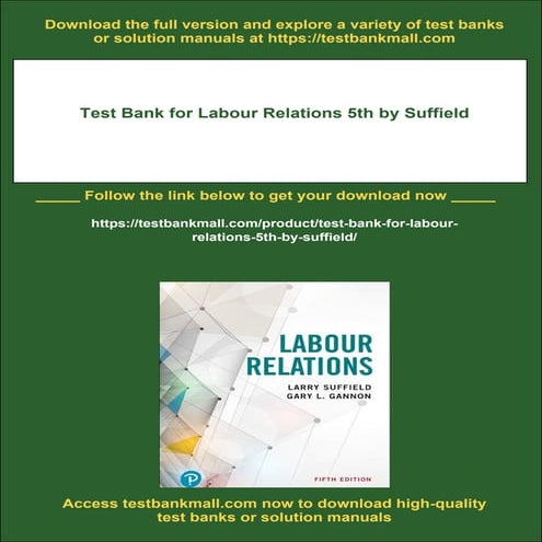 Test Bank for Labour Relations 5th by Suffield | PDF