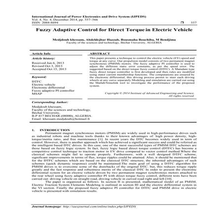 Fuzzy Adaptive Control for Direct Torque in Electric Vehicle