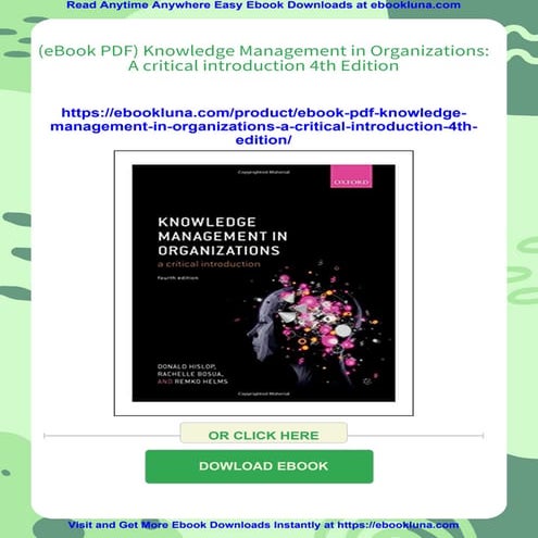 (eBook PDF) Knowledge Management in Organizations: A critical introduction 4t...