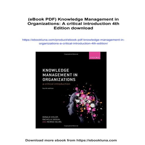 (eBook PDF) Knowledge Management in Organizations: A critical introduction 4t...