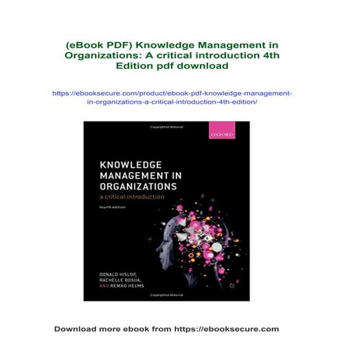(eBook PDF) Knowledge Management in Organizations: A critical introduction 4t...