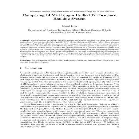 Comparing LLMs using a Unified Performance Ranking System