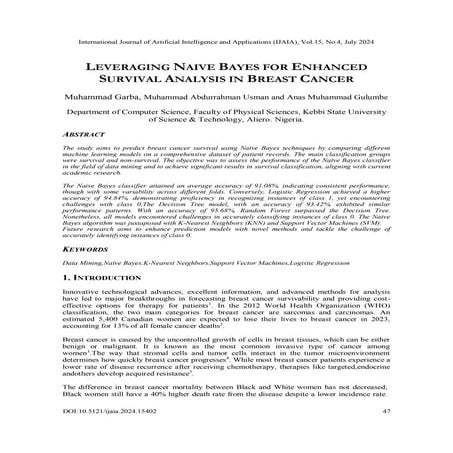 LEVERAGING NAIVE BAYES FOR ENHANCED SURVIVAL ANALYSIS IN BREAST CANCER