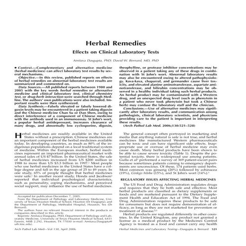 Herbal Medicine : Effect of clinical laboratory test | PDF