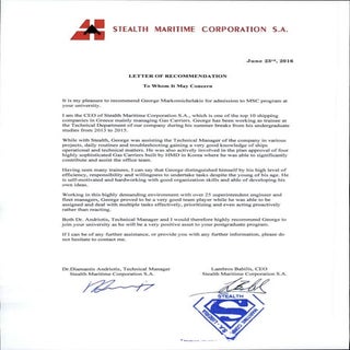 LETTER OF RECOMMENDATION