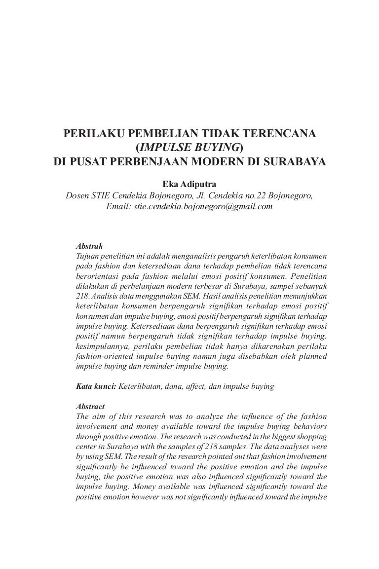 PERILAKU PEMBELIAN TIDAK TERENCANA IMPULSE BUYING DI PUSAT PERBENJ