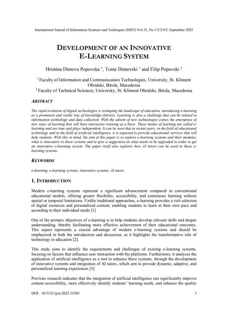 DEVELOPMENT OF AN INNOVATIVE E-LEARNING SYSTEM