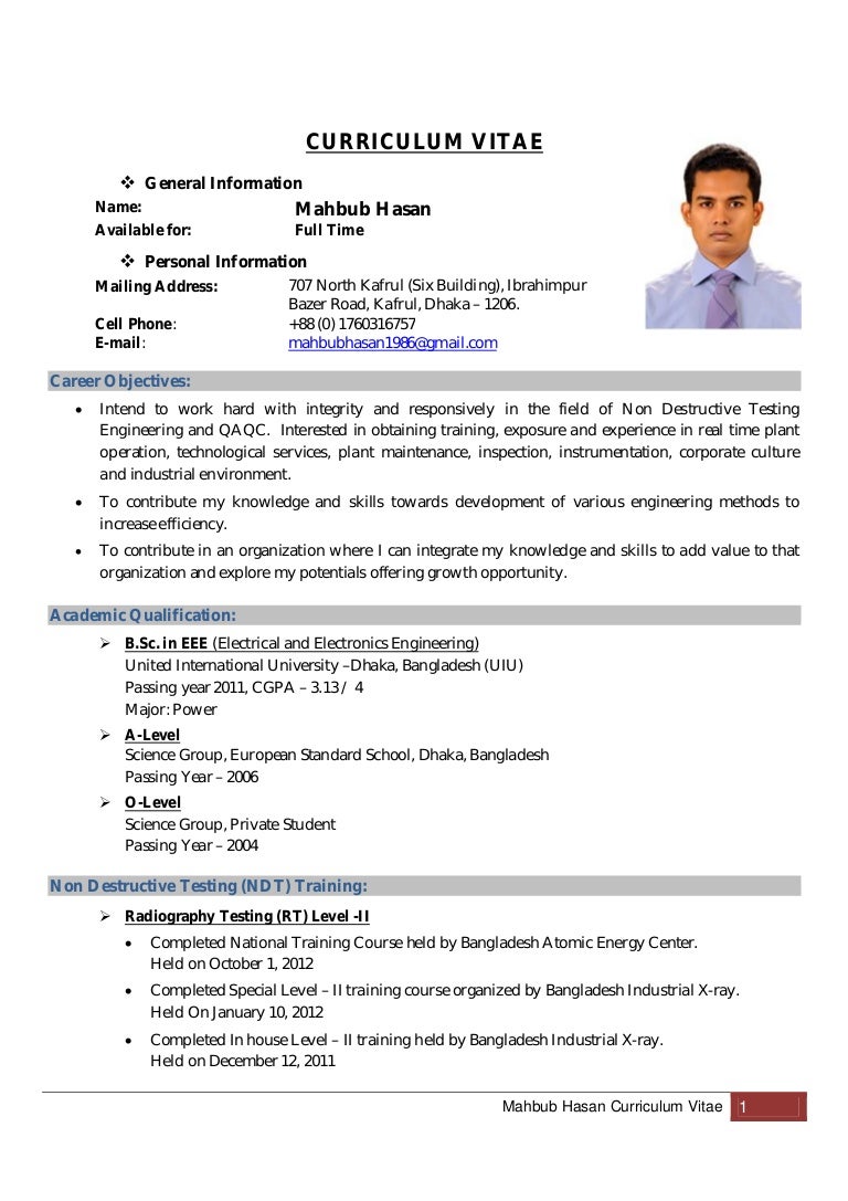 mahbub hasan curriculum vitae updated copy sample copy of a resume