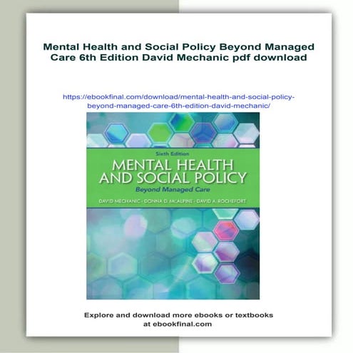 Mental Health and Social Policy Beyond Managed Care 6th Edition David Mechanic