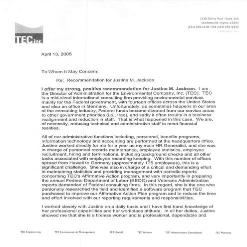 Letter of Recommendation - TEC