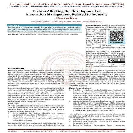 Factors Affecting the Development of Innovation Management Related to ...