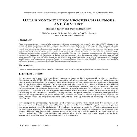 Data anonymization | PDF