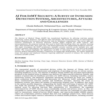AI for IOMT Security: a Survey of Intrusion Detection Systems ...