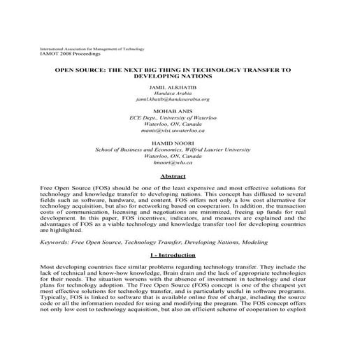 Open Source: The next big thing in technology transfer to developing nations