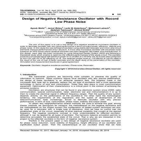 Design of Negative Resistance Oscillator with Rocord Low Phase Noise | PDF