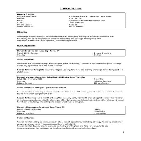 Curriculum Vitae - Ursula Forrest