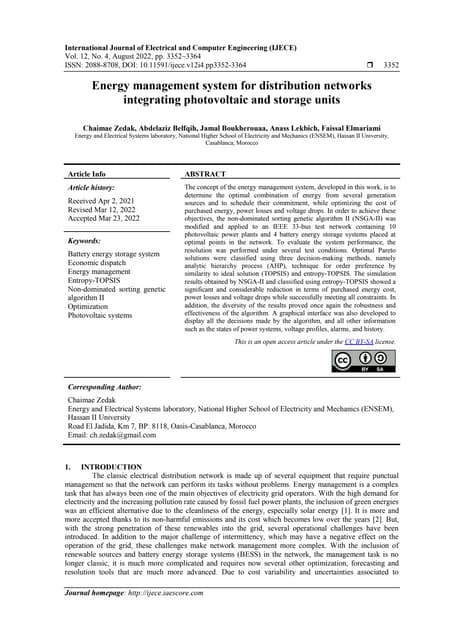 Energy management system for distribution networks  integrating photovoltaic ...