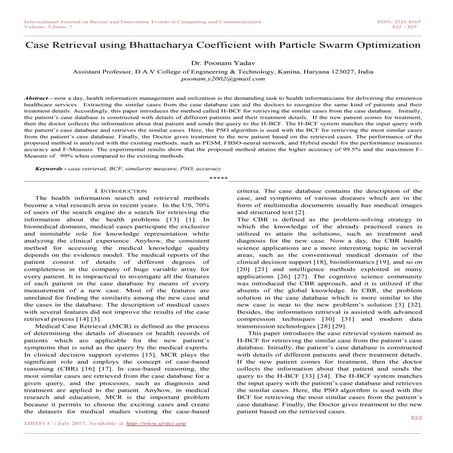 Case Retrieval using Bhattacharya Coefficient with Particle Swarm Optimization