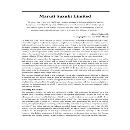 project report on mariti suzuki