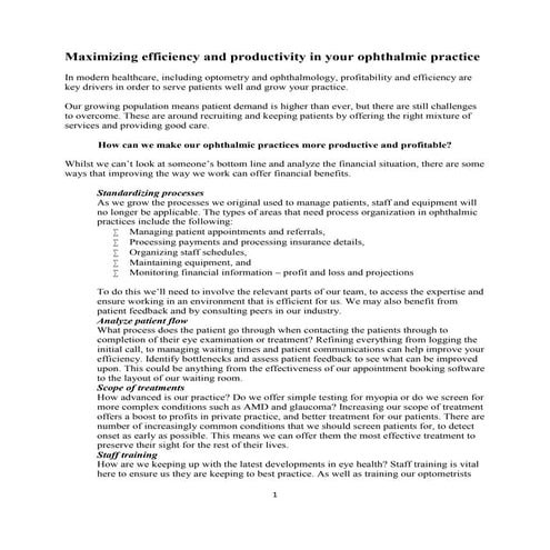 Maximizing efficiency and productivity in your ophthalmic practice