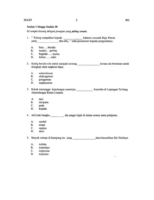 Contoh Soalan Percubaan Upsr - Malacca a