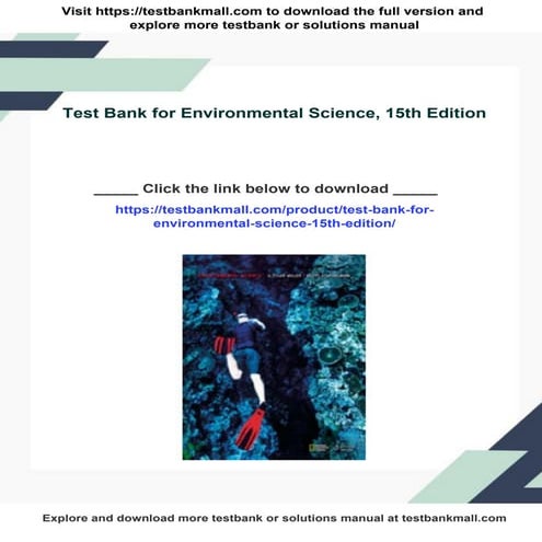 Test Bank for Environmental Science, 15th Edition