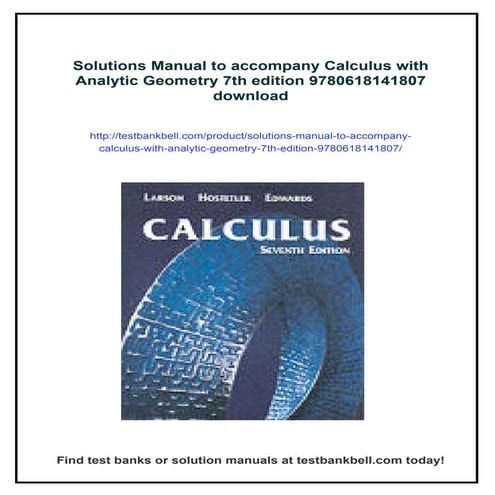 Solutions Manual to accompany Calculus with Analytic Geometry 7th edition 978...