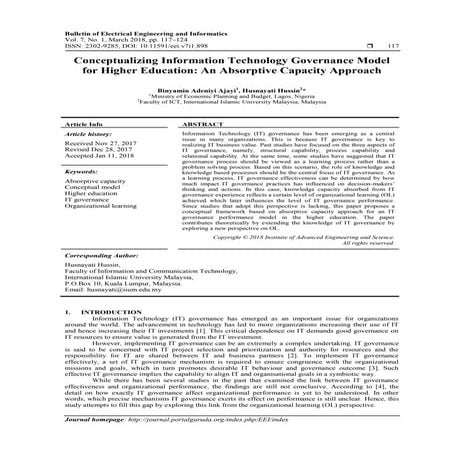 Conceptualizing Information Technology Governance Model for Higher Education:...