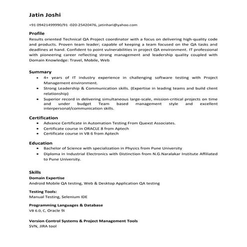 Jatin Joshi Resume