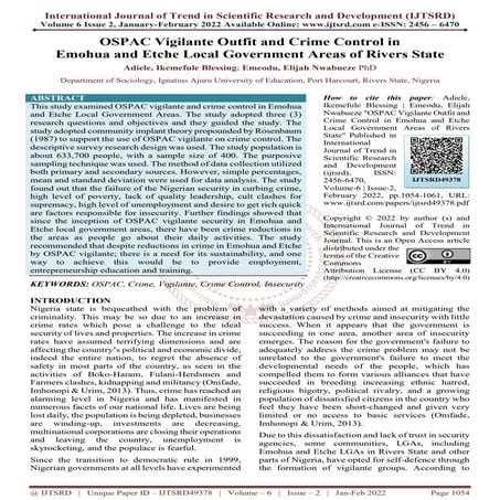 OSPAC Vigilante Outfit and Crime Control in Emohua and Etche Local ...