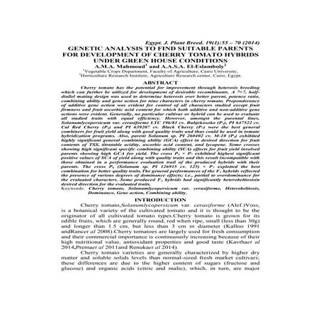 GENETIC ANALYSIS TO FIND SUITABLE PARENTS