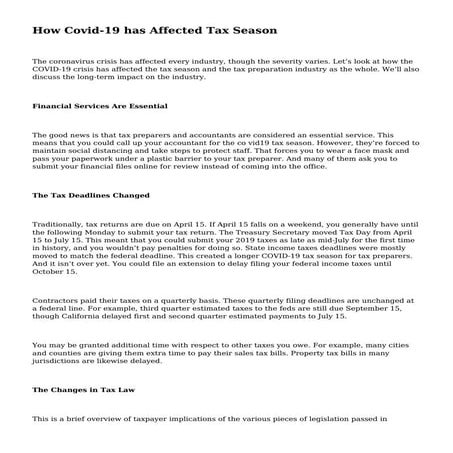 How Covid-19 has Affected Tax Season