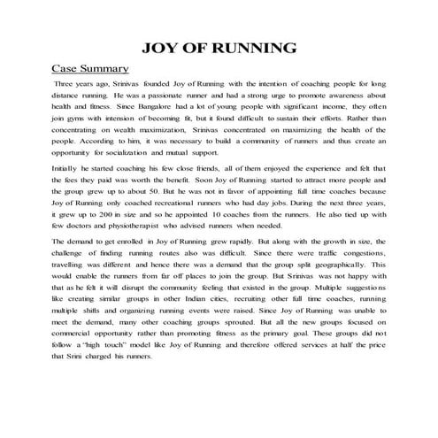 Joy of running case summary 