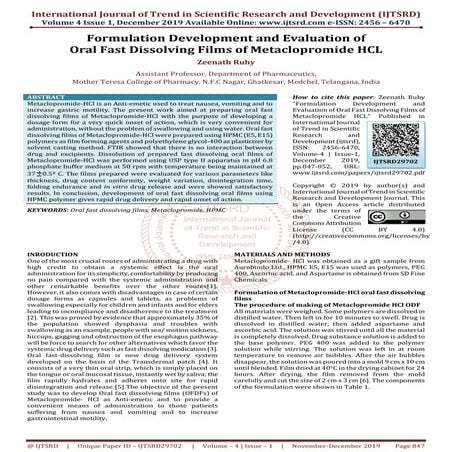 Formulation Development and Evaluation of Oral Fast Dissolving Films of Metac...