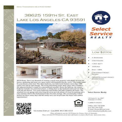 Example of Flyer for HUD Homes