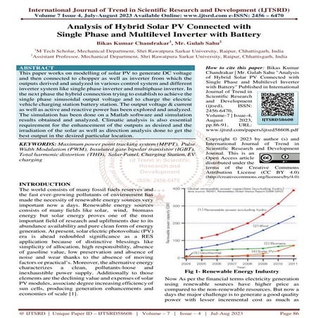 Analysis of Hybrid Solar PV Connected with Single Phase and Multilevel Invert...